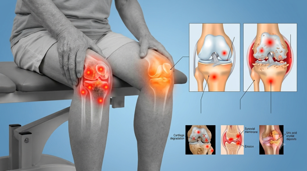 Best Arthritis & Joint Pain Supplements in 2026: 4 Products Compared & Reviewed Arthritis knee joint pain illustration with inflammation
