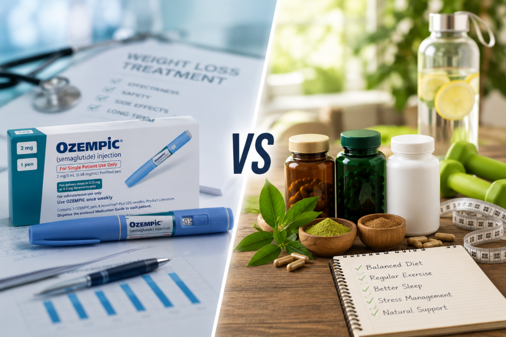 Ozempic semaglutide injection vs natural weight loss supplements 2026